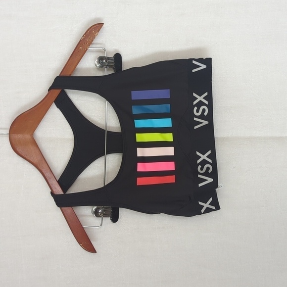 Victoria's Secret Sport Unlined Black Rainbow Racerback Sports Bra Size Medium - Picture 1 of 3